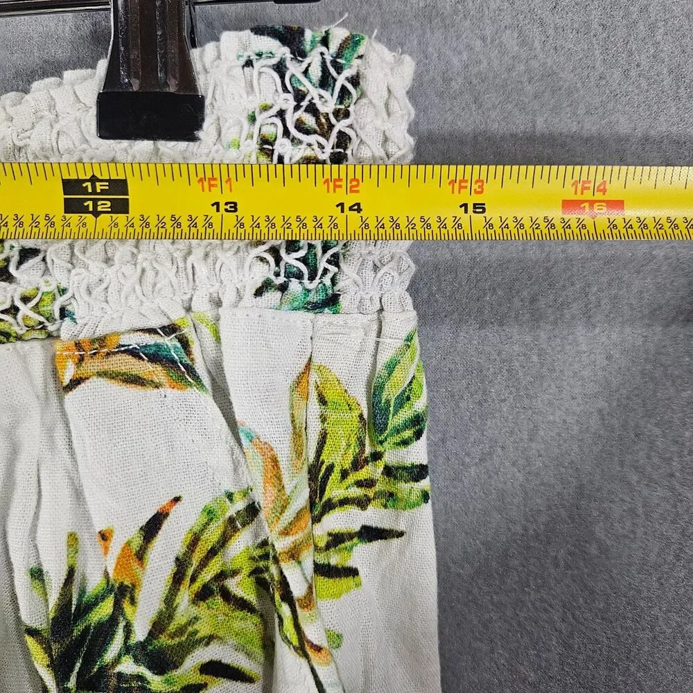 New Westbound XL Linen Blend Pants Hawaiian Print Wide Leg Flowy Shirred Waist